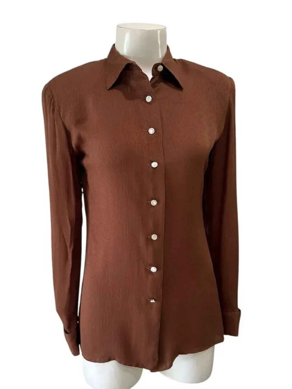 Gucci Brown Silk Button-Down Blouse